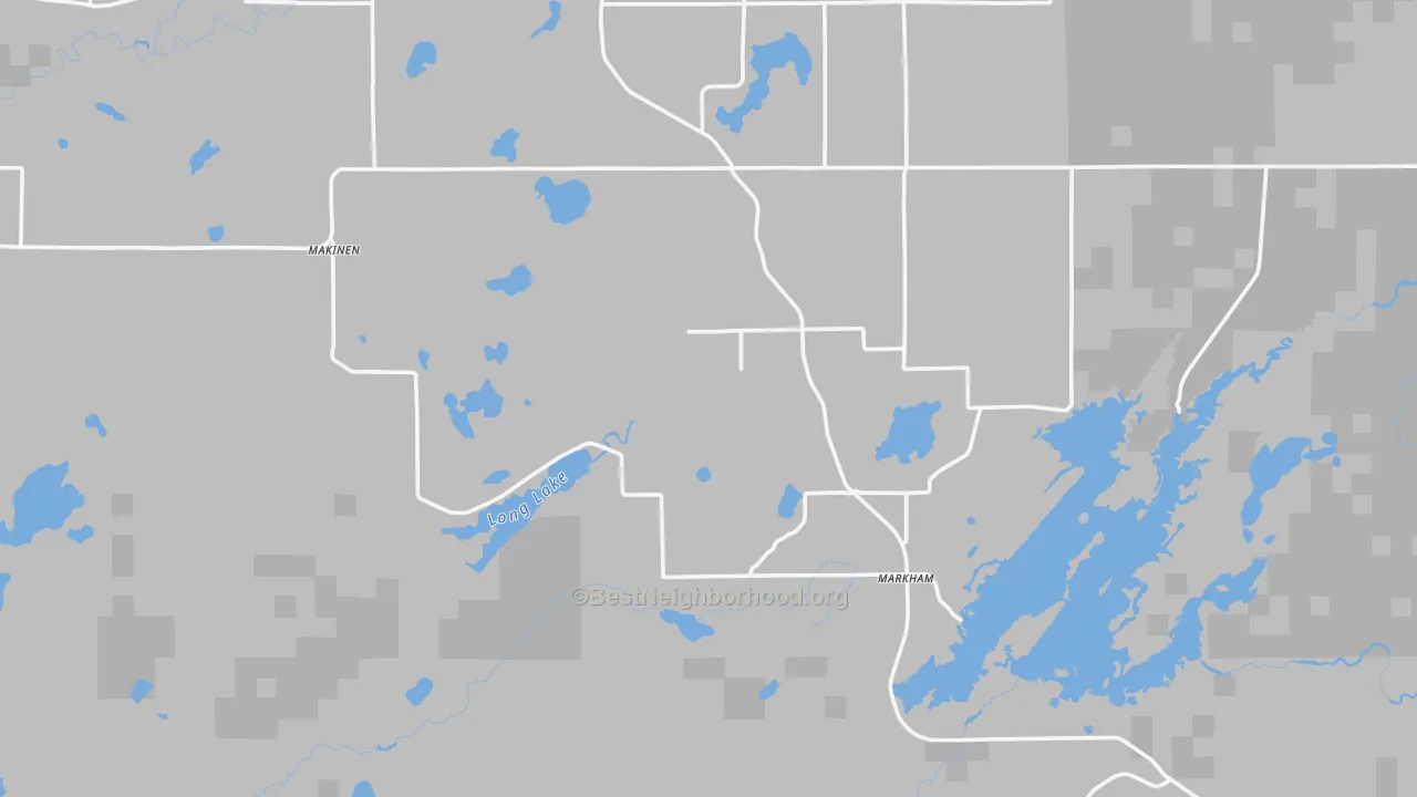 Walk Grade map of 55763, MN, walkable areas in green and car-dependent areas in red