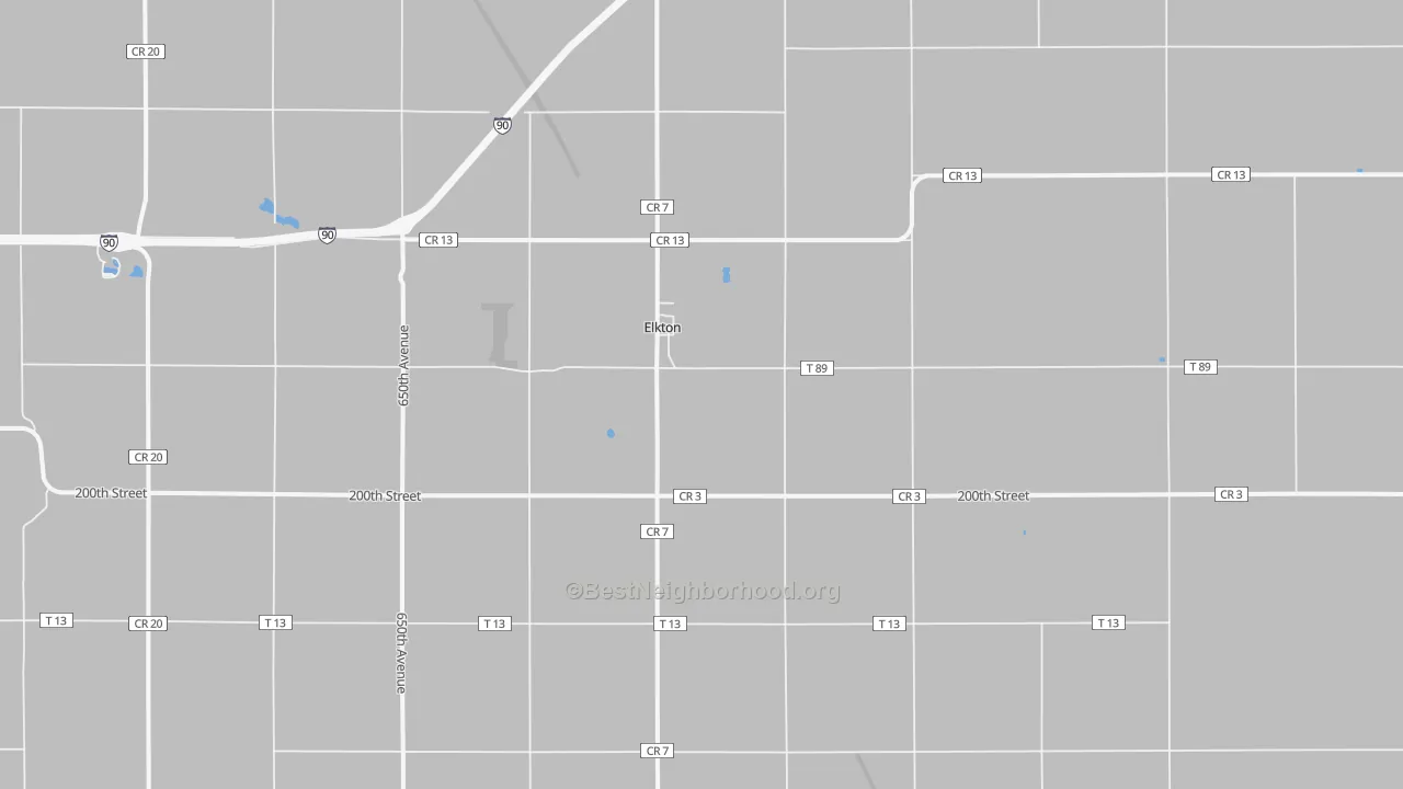 Walk Grade map of 55933, MN, walkable areas in green and car-dependent areas in red