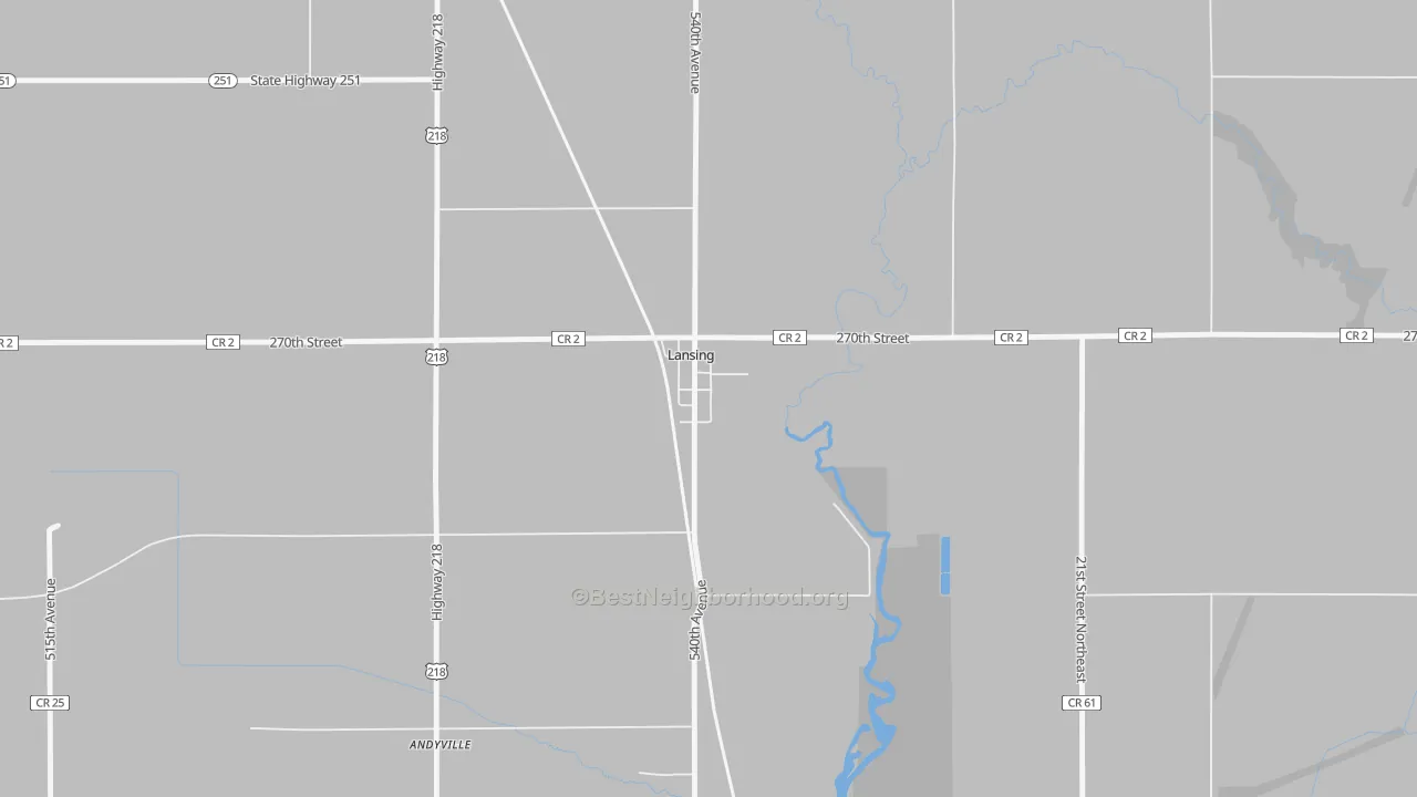Walk Grade map of 55950, MN, walkable areas in green and car-dependent areas in red