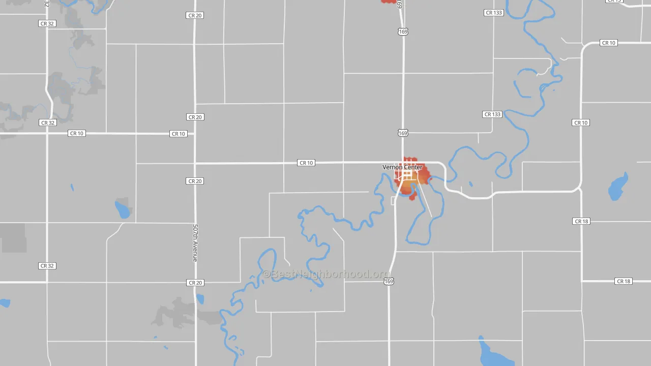 Walk Grade map of 56090, MN, walkable areas in green and car-dependent areas in red
