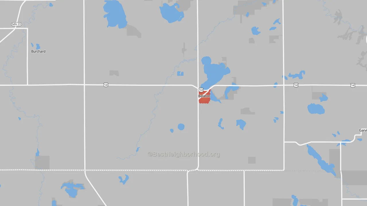 Walk Grade map of 56115, MN, walkable areas in green and car-dependent areas in red