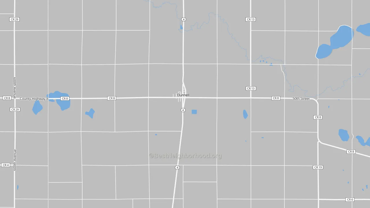 Walk Grade map of 56127, MN, walkable areas in green and car-dependent areas in red