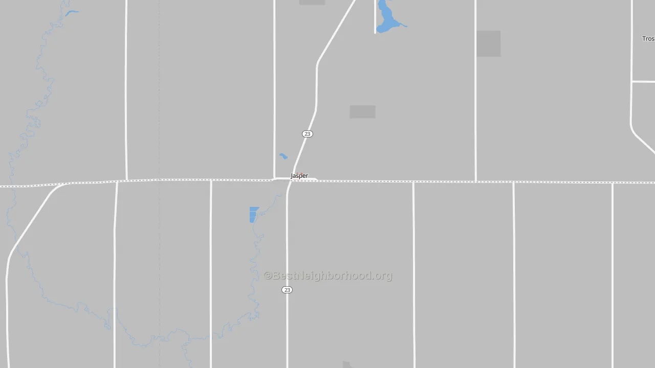 Walk Grade map of 56144, MN, walkable areas in green and car-dependent areas in red