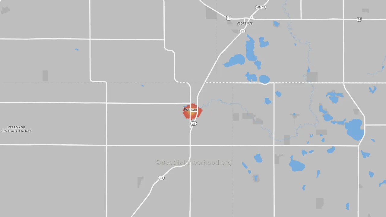 Walk Grade map of 56170, MN, walkable areas in green and car-dependent areas in red