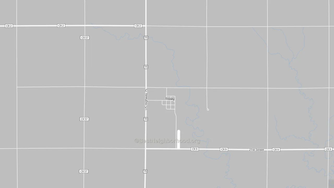 Walk Grade map of 56177, MN, walkable areas in green and car-dependent areas in red