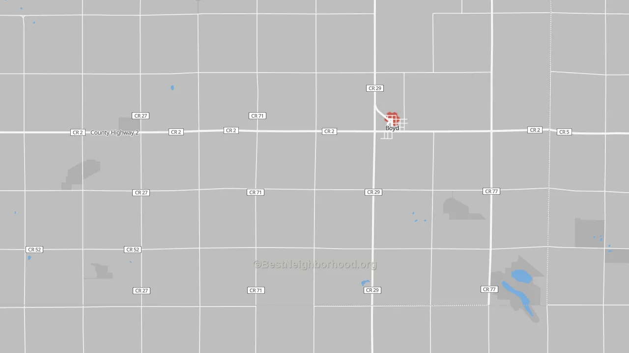Walk Grade map of 56218, MN, walkable areas in green and car-dependent areas in red