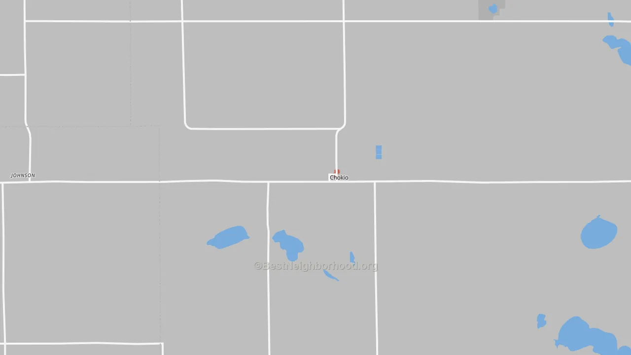 Walk Grade map of 56221, MN, walkable areas in green and car-dependent areas in red
