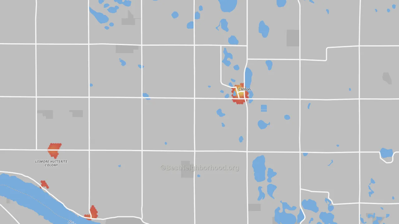 Walk Grade map of 56225, MN, walkable areas in green and car-dependent areas in red