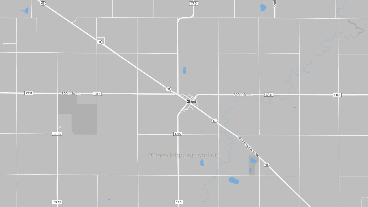 Walk Grade map of 56239, MN, walkable areas in green and car-dependent areas in red