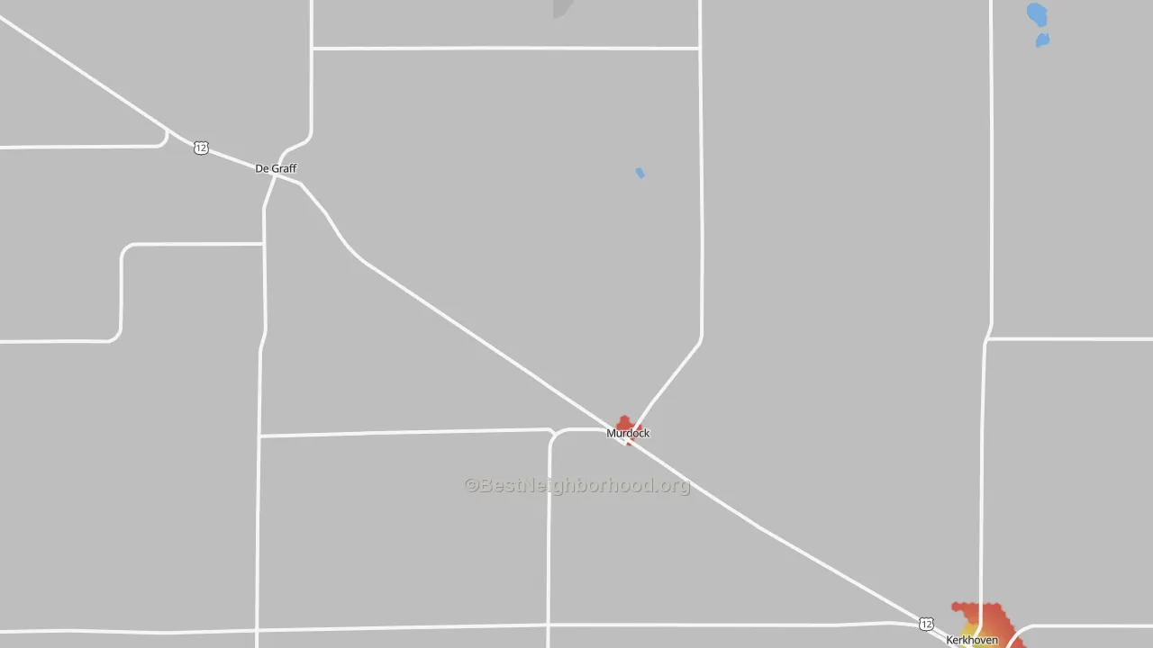 Walk Grade map of 56271, MN, walkable areas in green and car-dependent areas in red