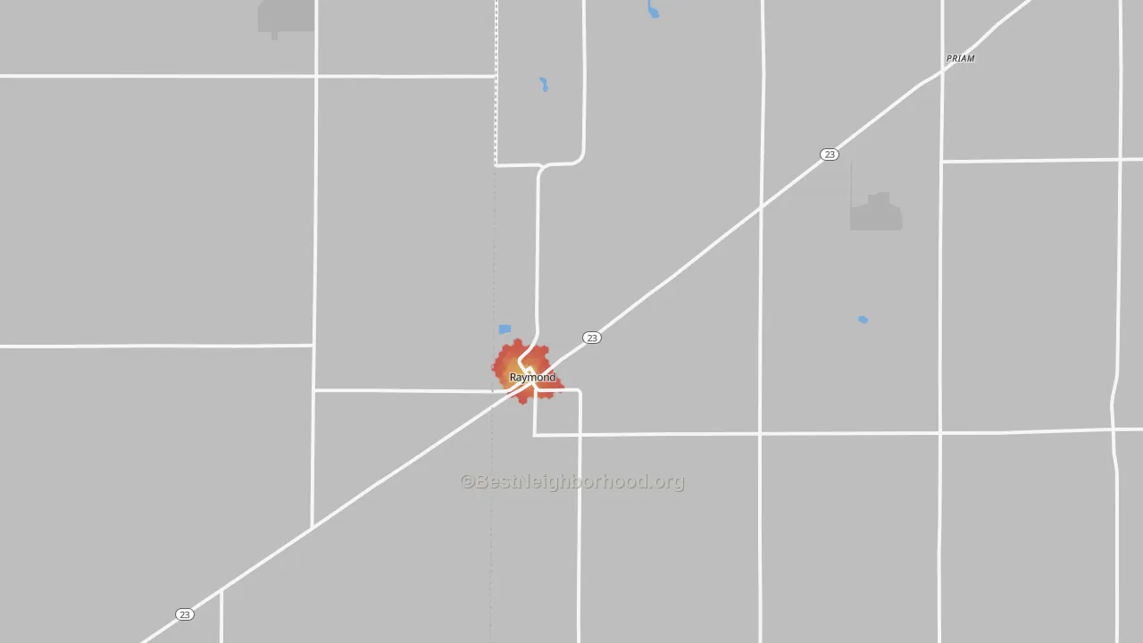 Walk Grade map of 56282, MN, walkable areas in green and car-dependent areas in red