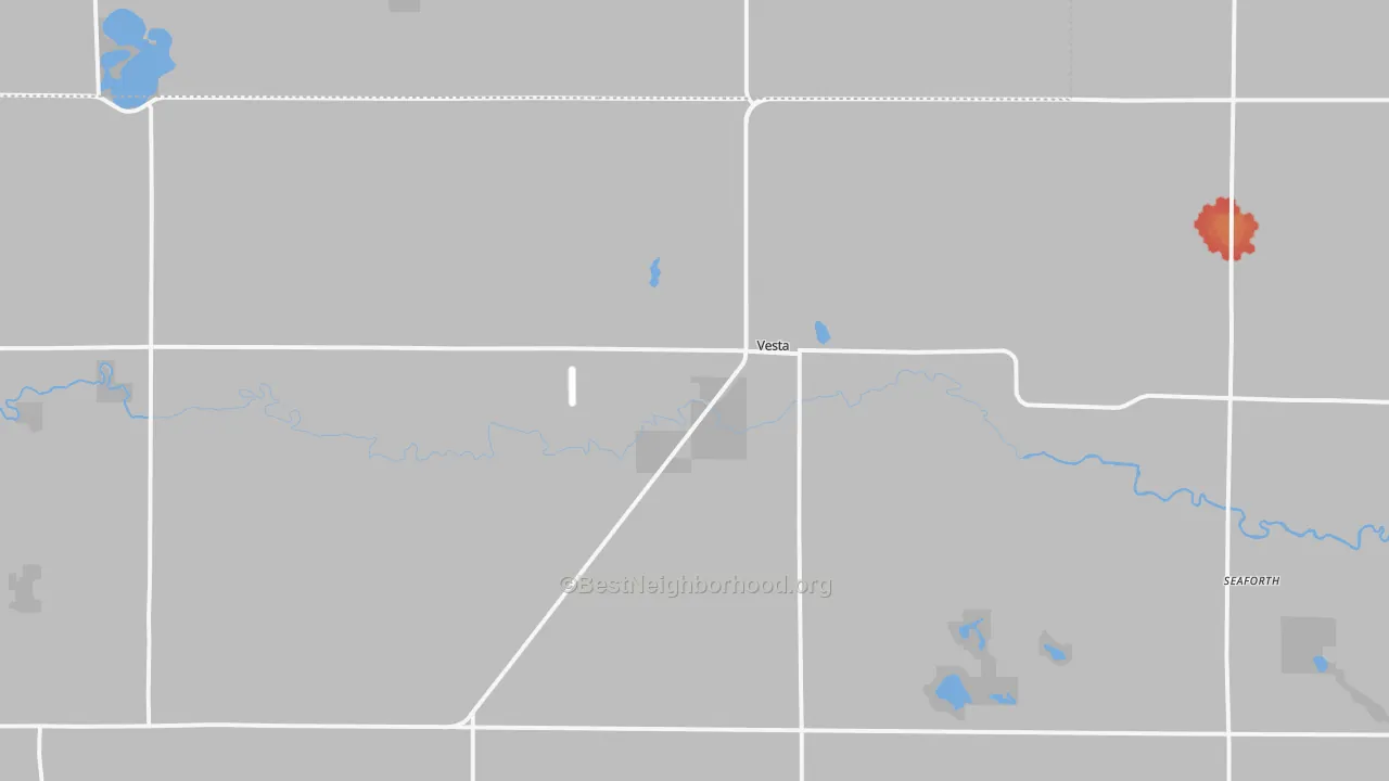 Walk Grade map of 56292, MN, walkable areas in green and car-dependent areas in red
