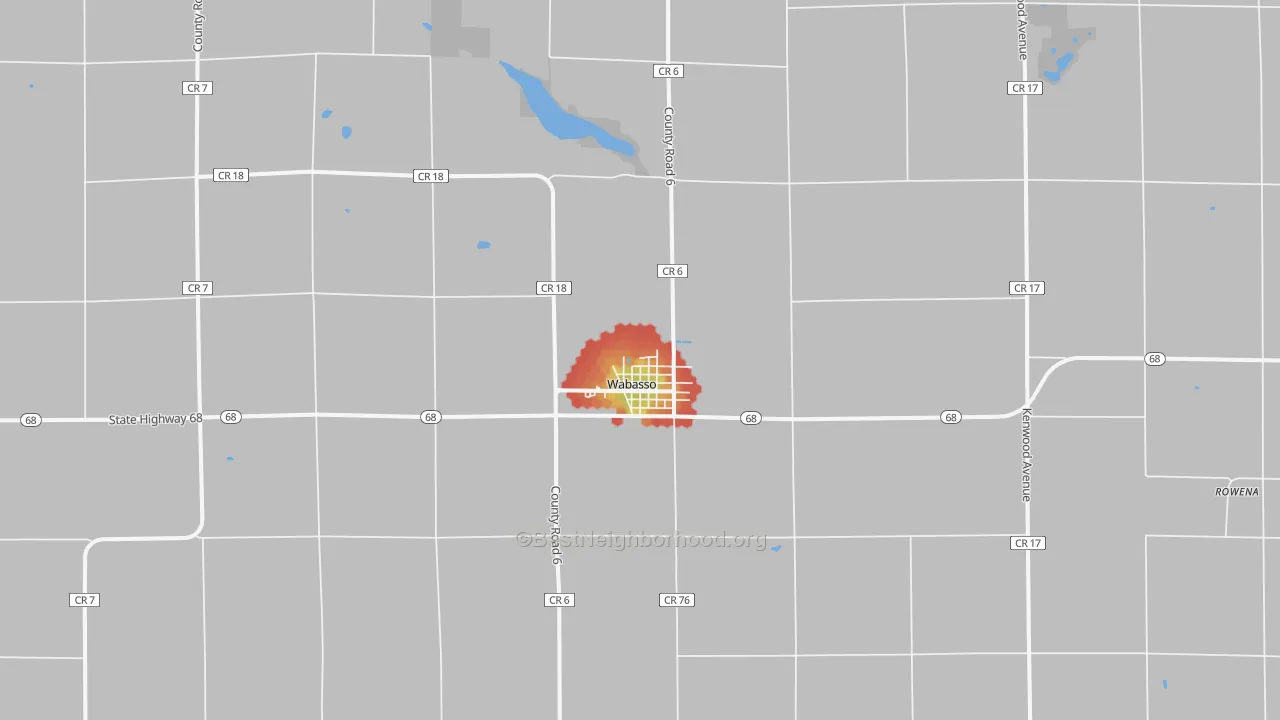 Walk Grade map of 56293, MN, walkable areas in green and car-dependent areas in red