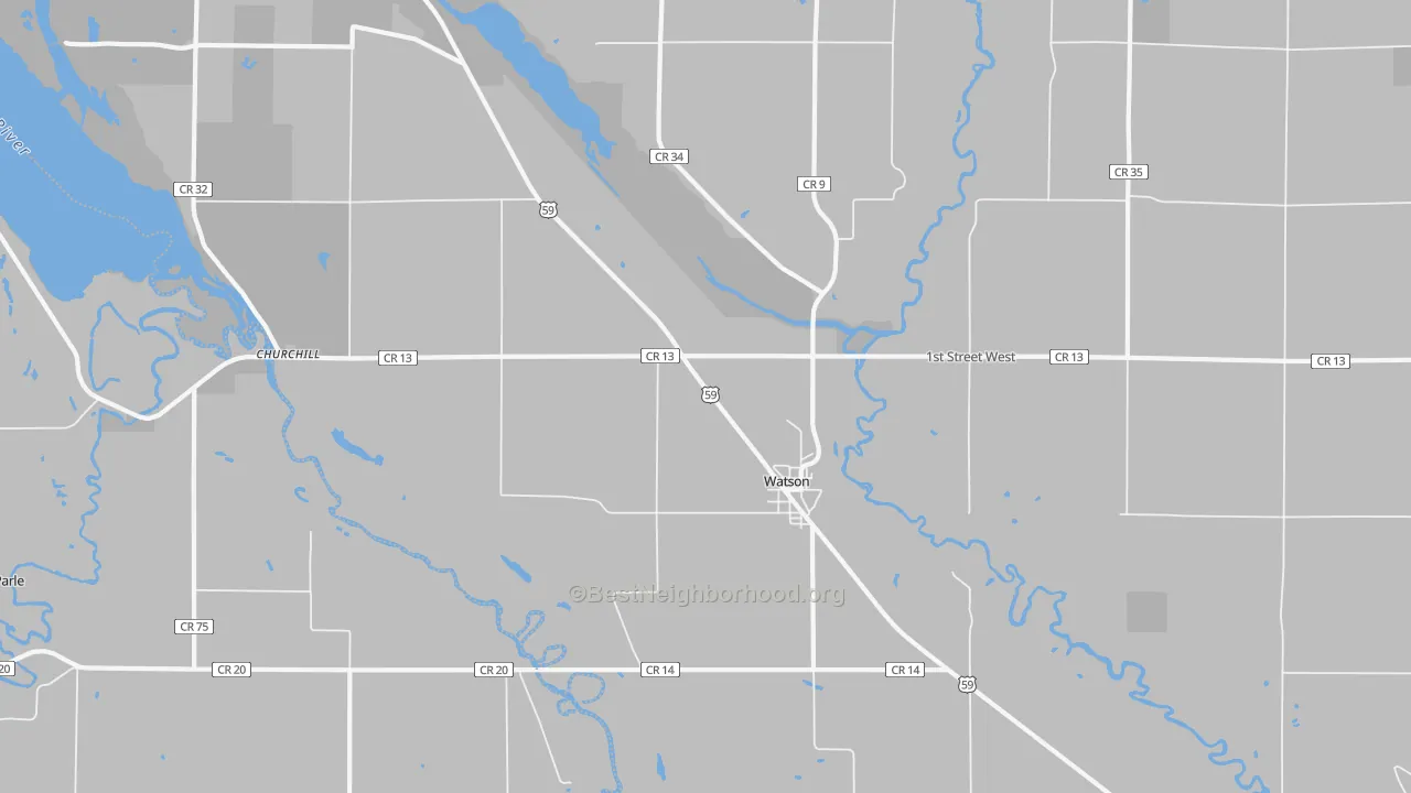 Walk Grade map of 56295, MN, walkable areas in green and car-dependent areas in red