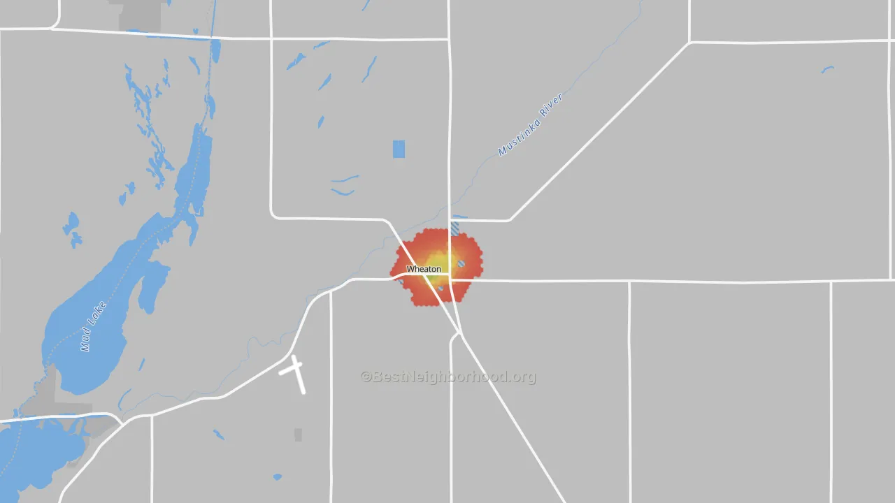 Walk Grade map of 56296, MN, walkable areas in green and car-dependent areas in red