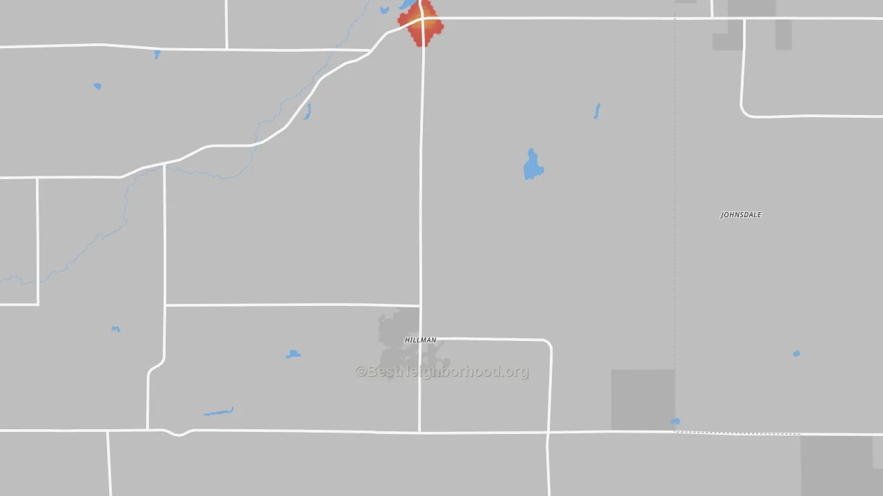 Walk Grade map of 56338, MN, walkable areas in green and car-dependent areas in red