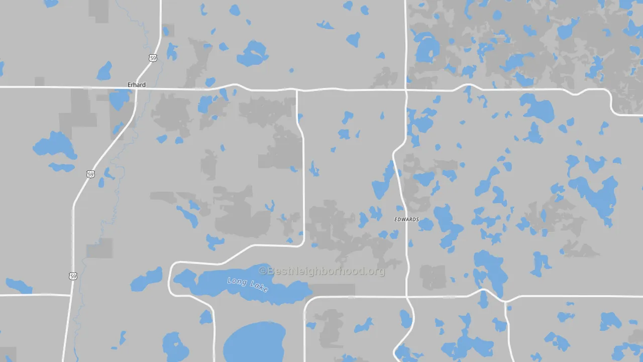 Walk Grade map of 56534, MN, walkable areas in green and car-dependent areas in red
