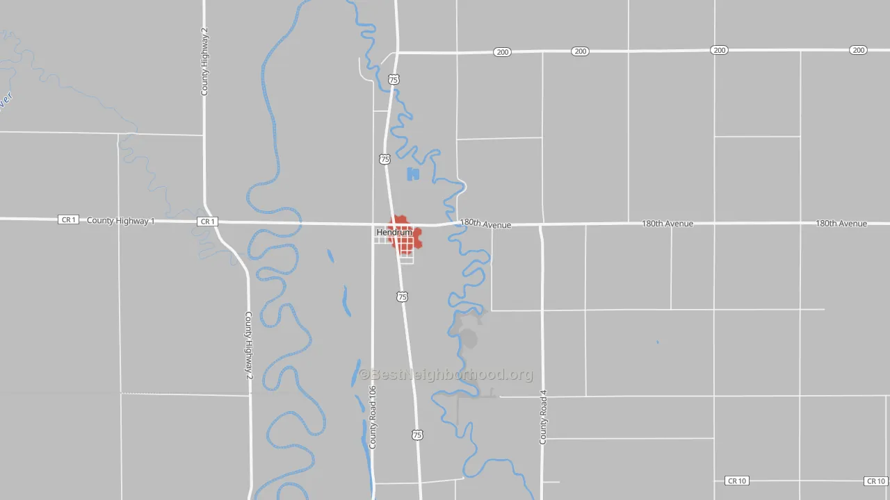 Walk Grade map of 56550, MN, walkable areas in green and car-dependent areas in red