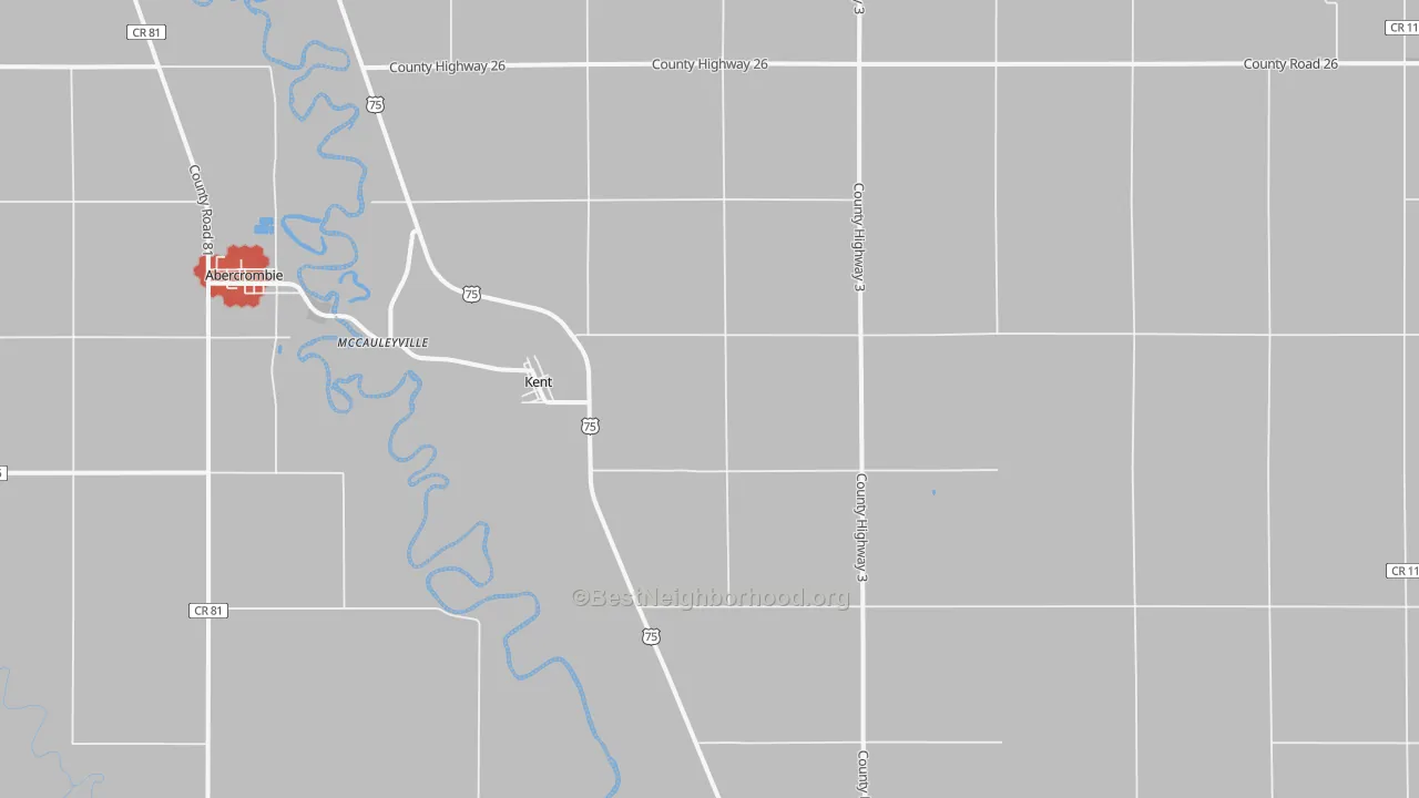 Walk Grade map of 56553, MN, walkable areas in green and car-dependent areas in red