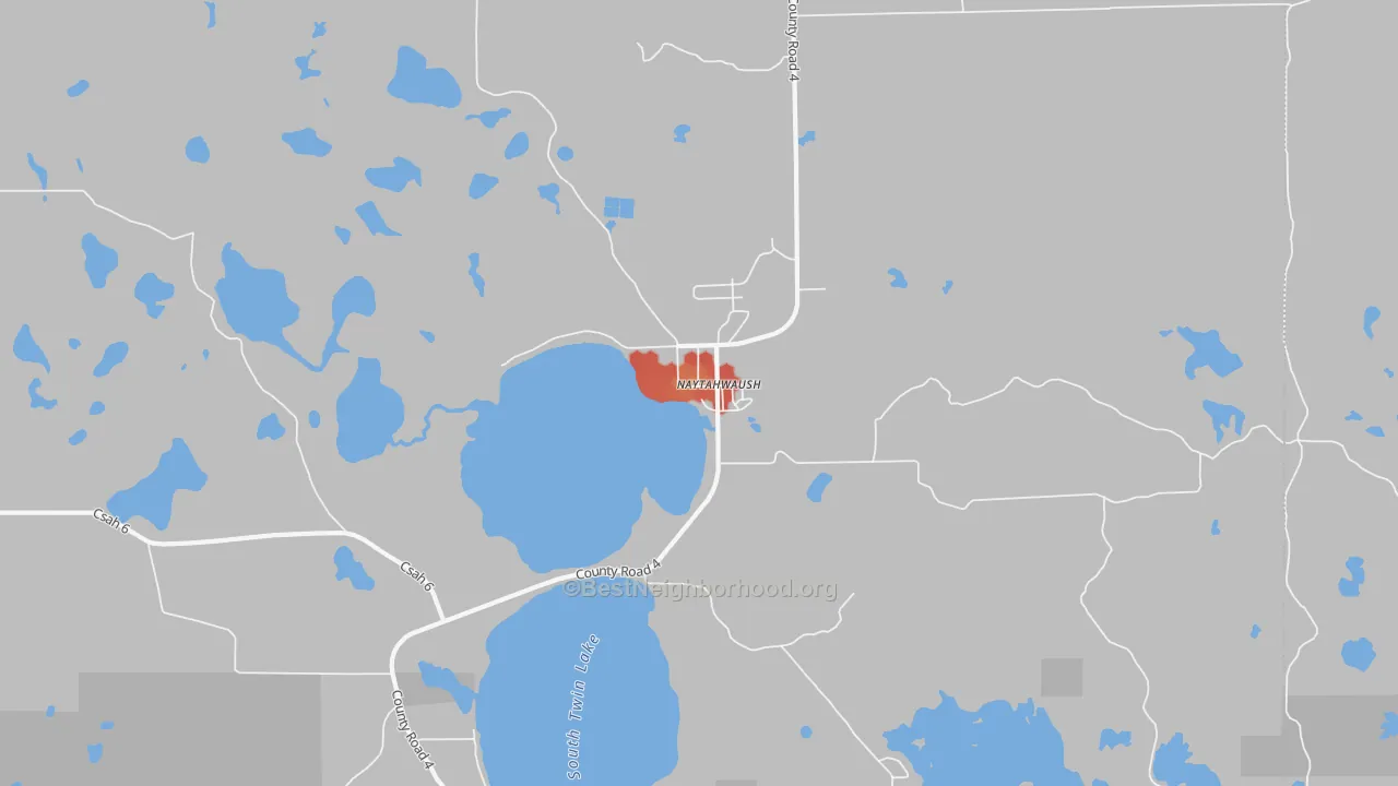 Walk Grade map of 56566, MN, walkable areas in green and car-dependent areas in red