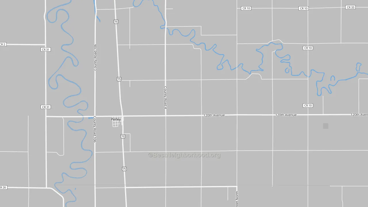 Walk Grade map of 56574, MN, walkable areas in green and car-dependent areas in red