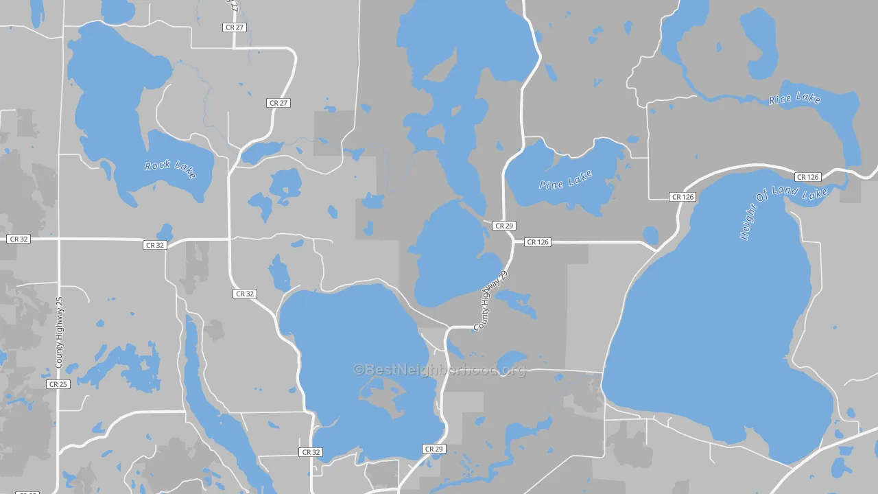 Walk Grade map of 56578, MN, walkable areas in green and car-dependent areas in red