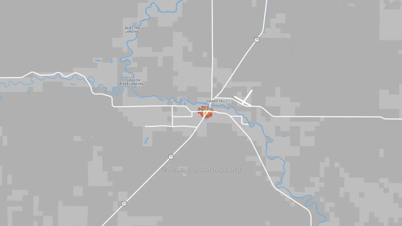 Walk Grade map of 56627, MN, walkable areas in green and car-dependent areas in red