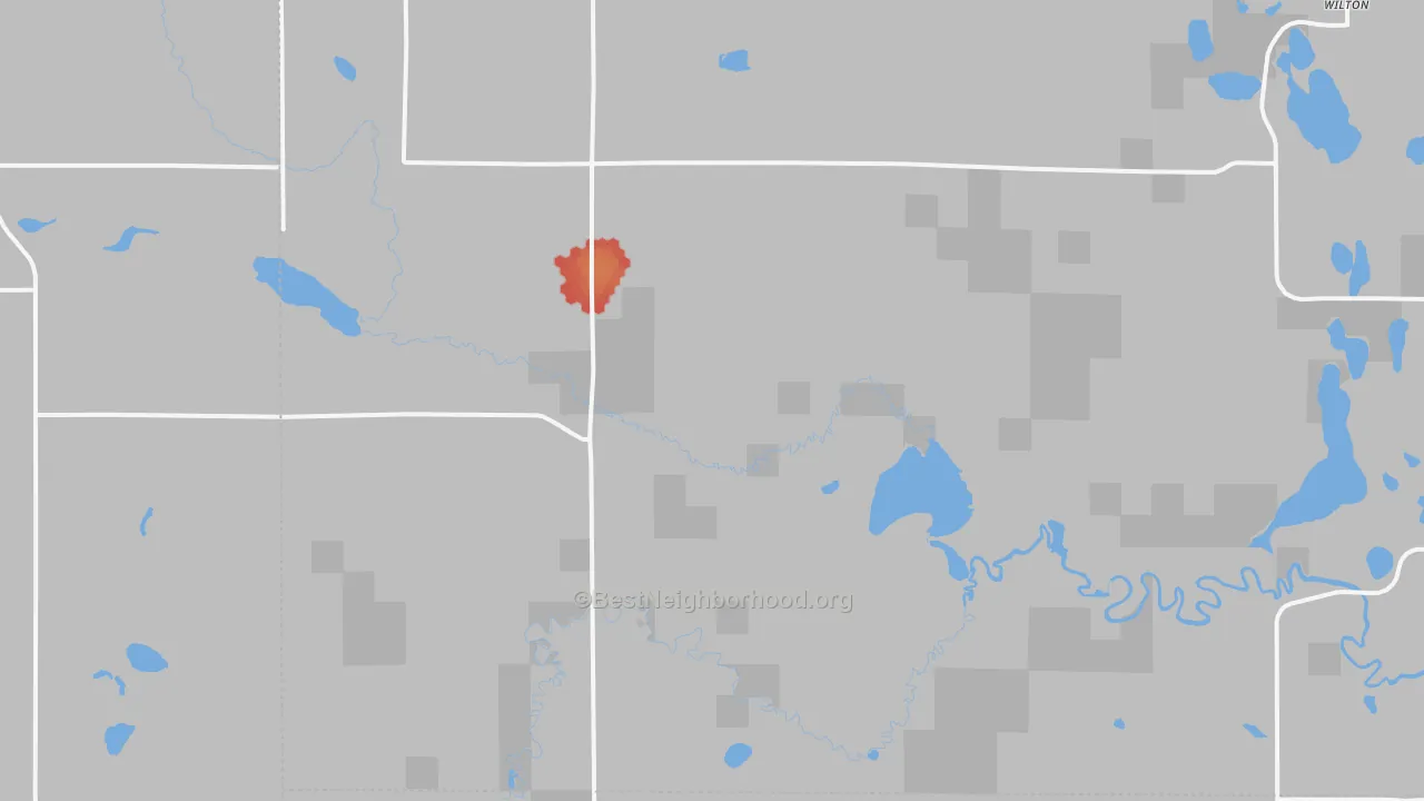 Walk Grade map of 56678, MN, walkable areas in green and car-dependent areas in red