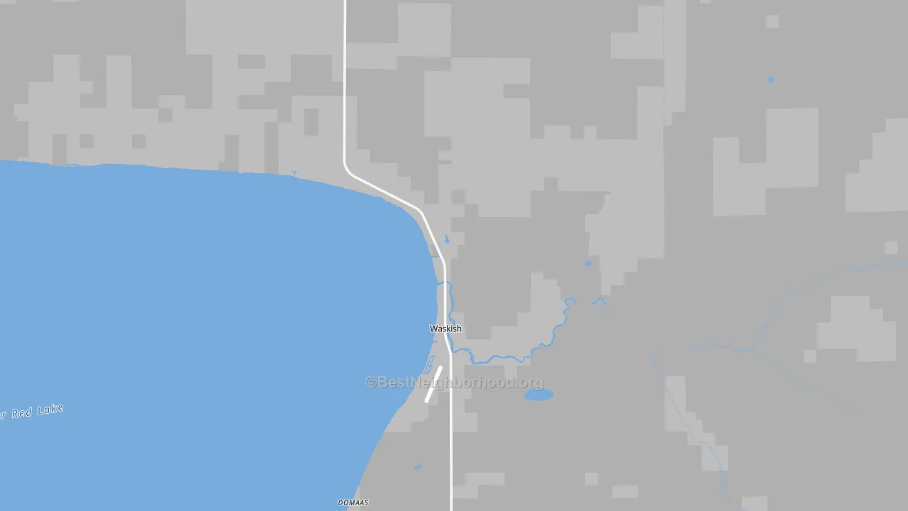 Walk Grade map of 56685, MN, walkable areas in green and car-dependent areas in red