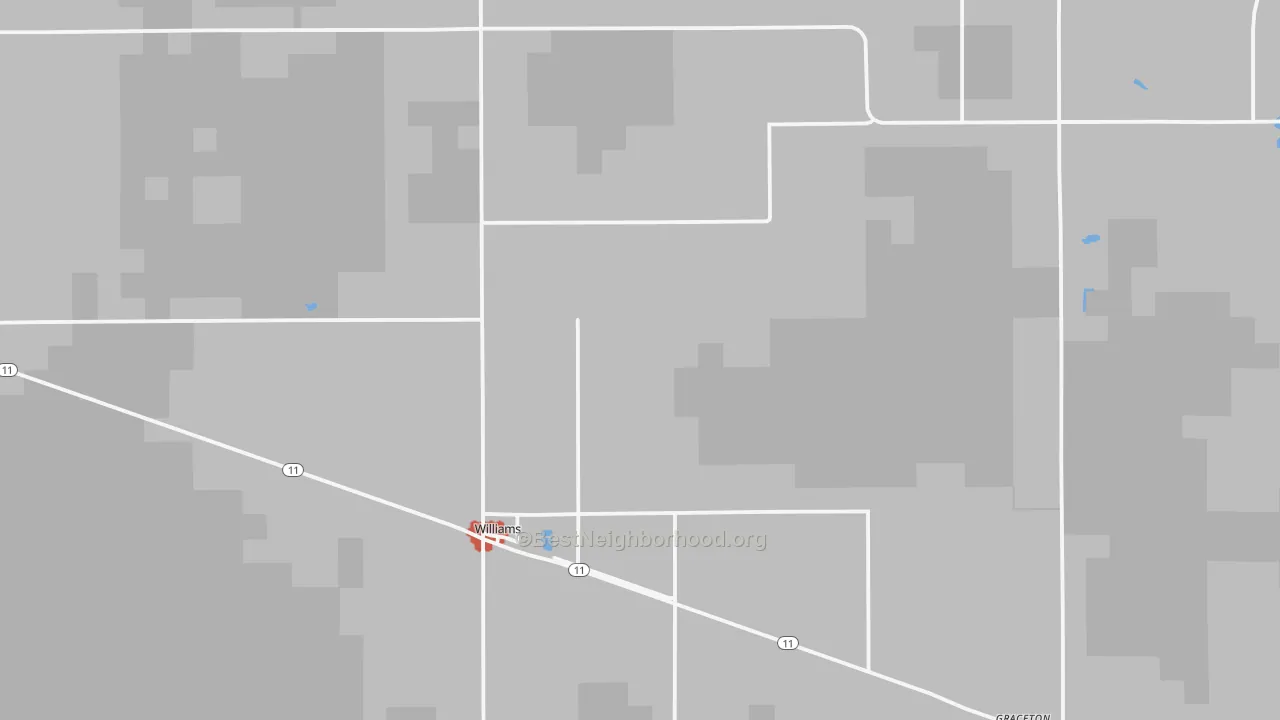 Walk Grade map of 56686, MN, walkable areas in green and car-dependent areas in red