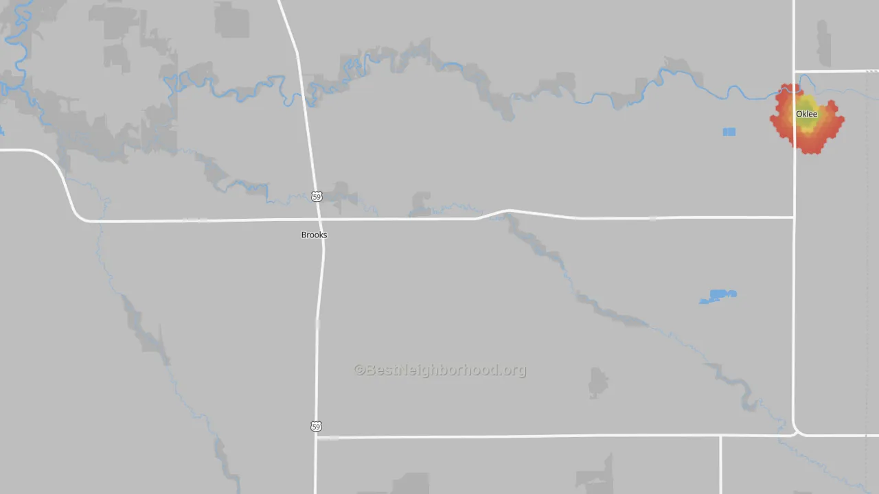 Walk Grade map of 56715, MN, walkable areas in green and car-dependent areas in red