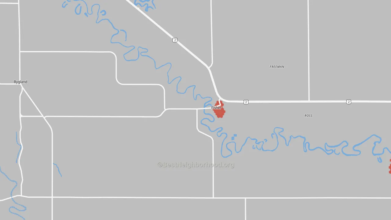 Walk Grade map of 56723, MN, walkable areas in green and car-dependent areas in red