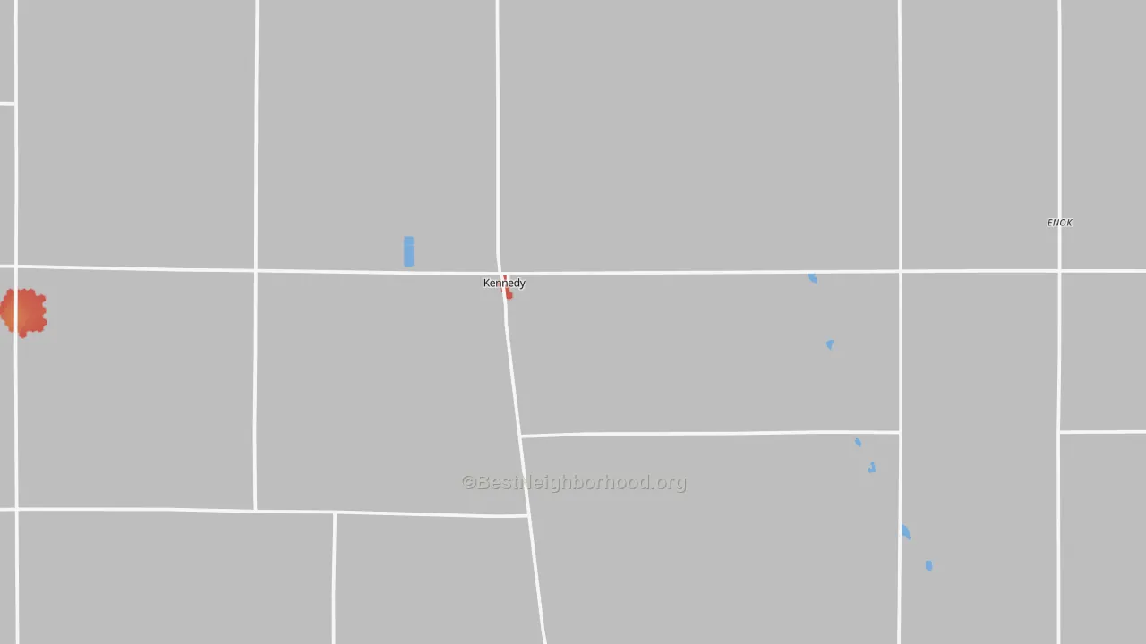 Walk Grade map of 56733, MN, walkable areas in green and car-dependent areas in red
