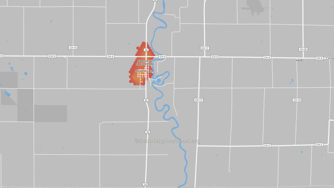 Walk Grade map of 56754, MN, walkable areas in green and car-dependent areas in red