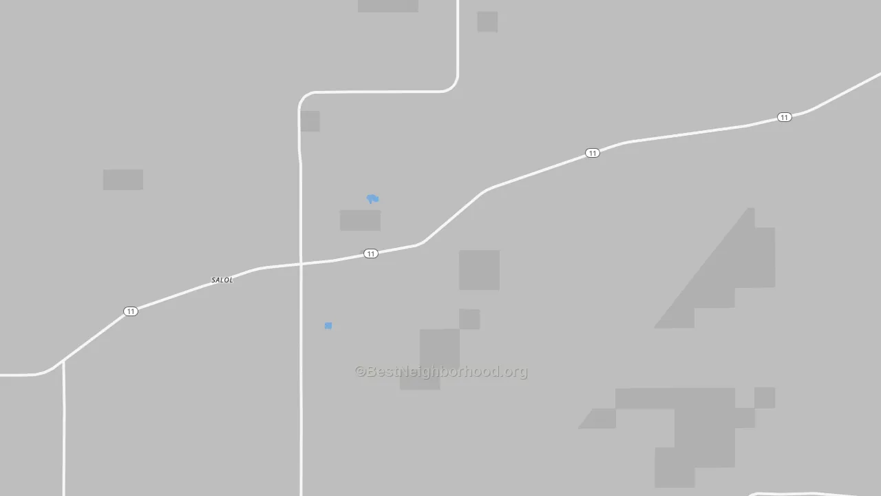 Walk Grade map of 56756, MN, walkable areas in green and car-dependent areas in red