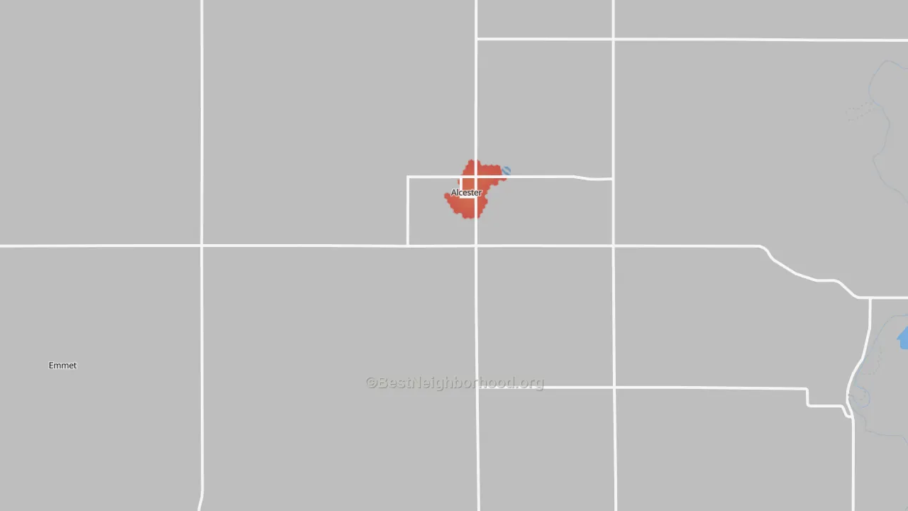 Walk Grade map of 57001, SD, walkable areas in green and car-dependent areas in red