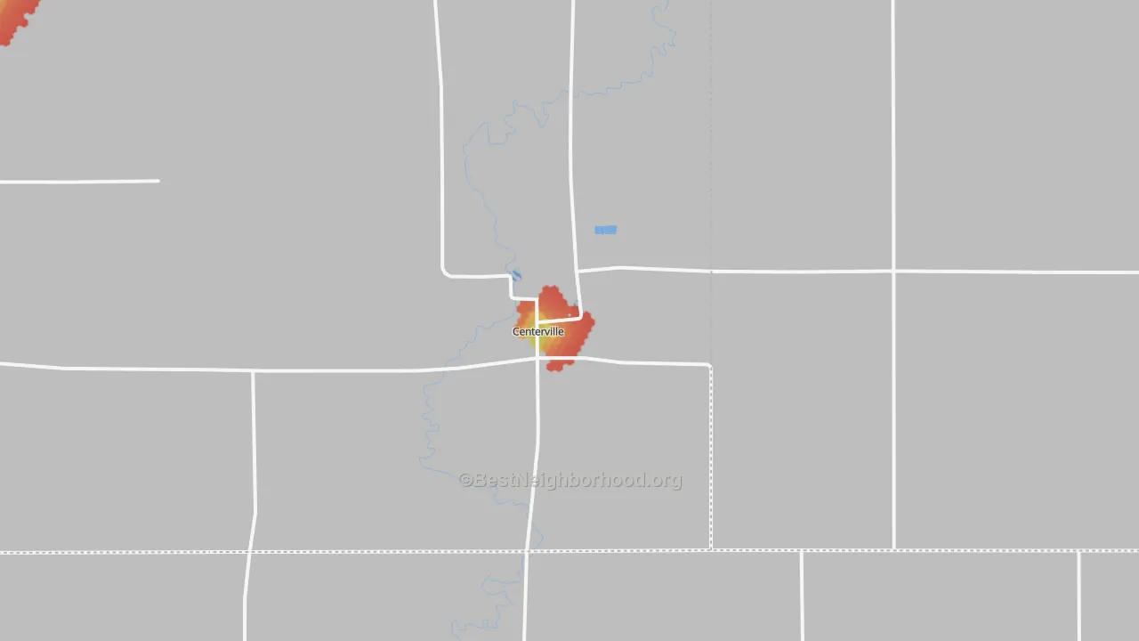 Walk Grade map of 57014, SD, walkable areas in green and car-dependent areas in red