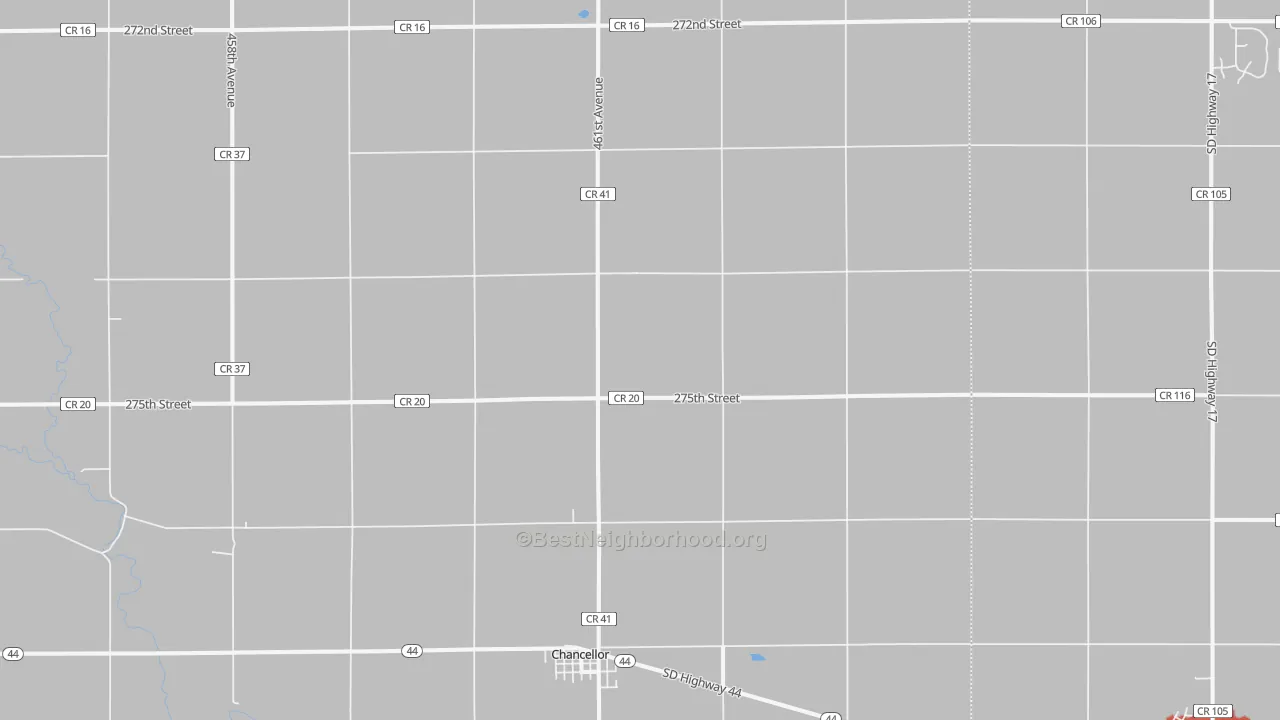 Walk Grade map of 57015, SD, walkable areas in green and car-dependent areas in red