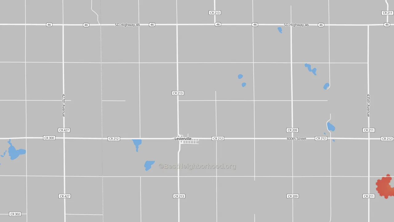 Walk Grade map of 57040, SD, walkable areas in green and car-dependent areas in red