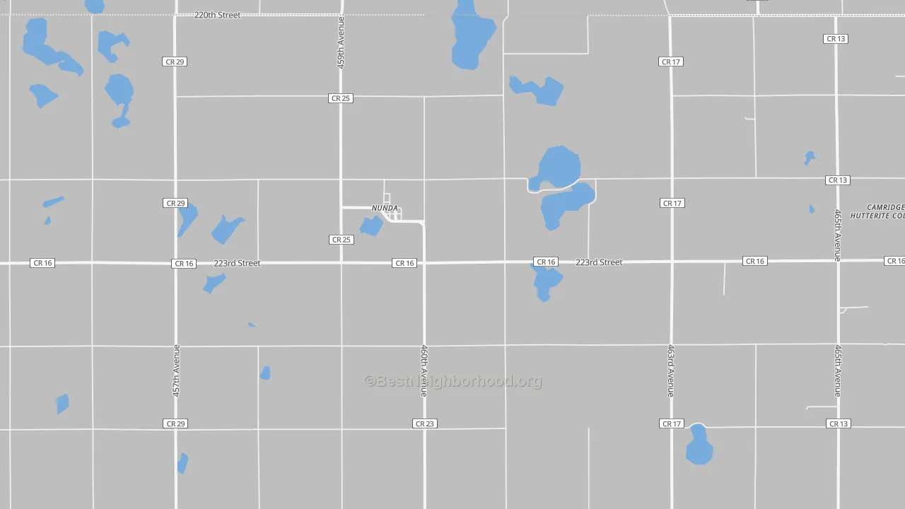 Walk Grade map of 57050, SD, walkable areas in green and car-dependent areas in red