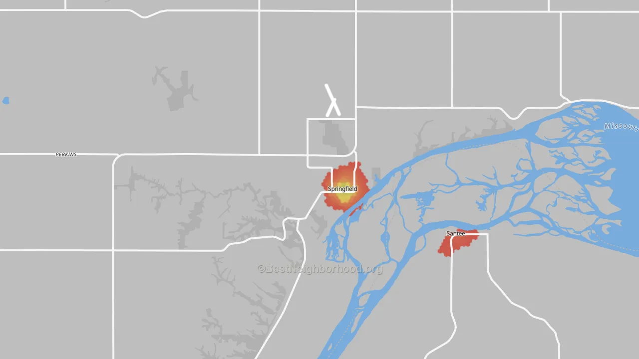 Walk Grade map of 57062, SD, walkable areas in green and car-dependent areas in red