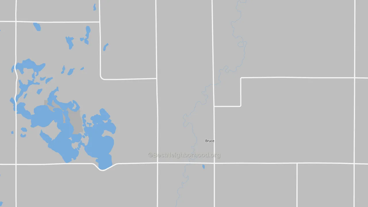 Walk Grade map of 57220, SD, walkable areas in green and car-dependent areas in red
