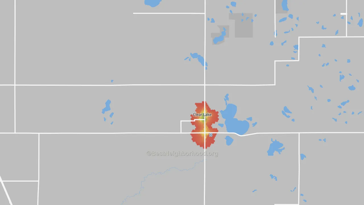 Walk Grade map of 57226, SD, walkable areas in green and car-dependent areas in red