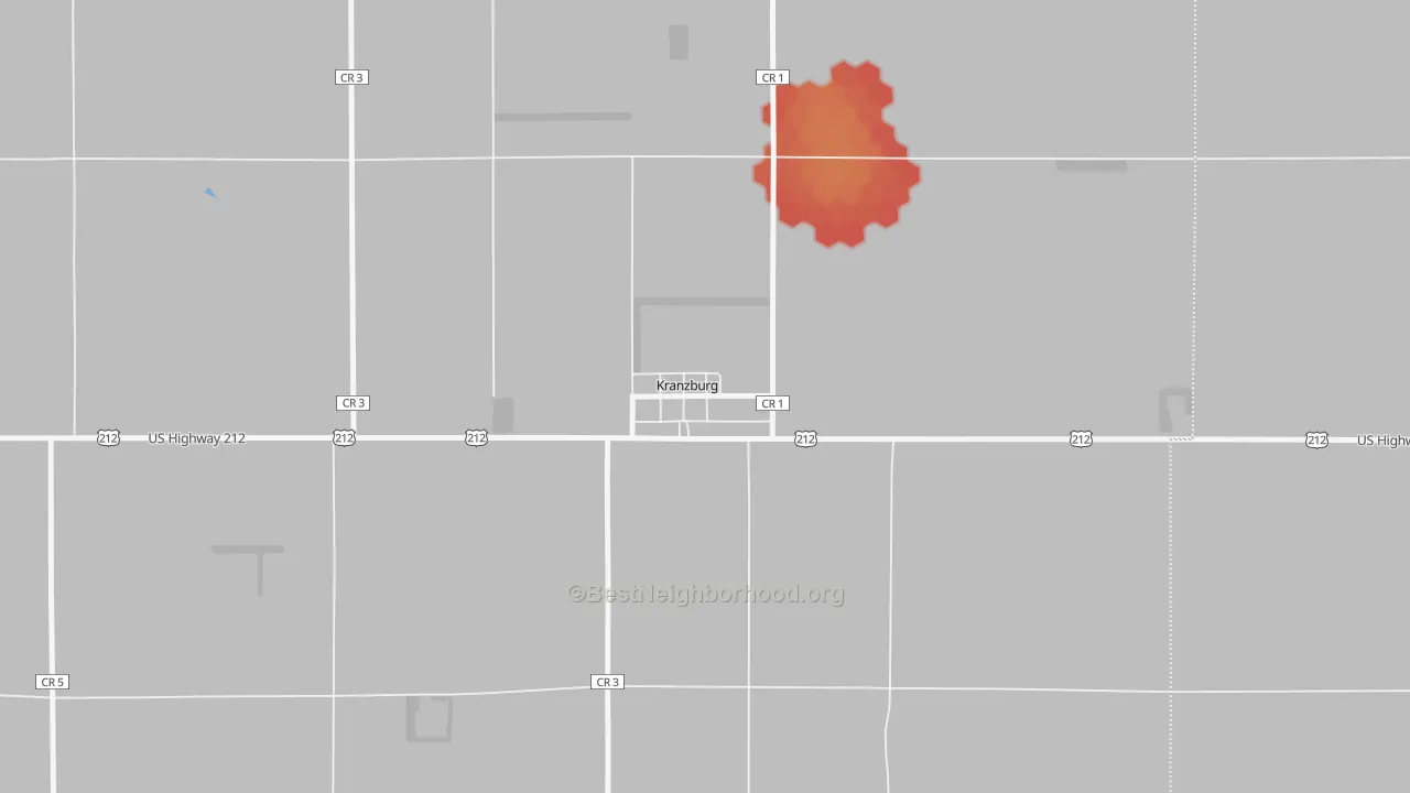 Walk Grade map of 57245, SD, walkable areas in green and car-dependent areas in red