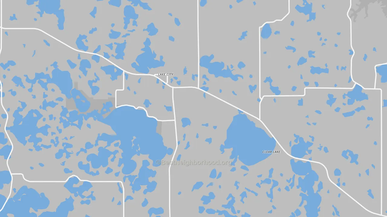 Walk Grade map of 57247, SD, walkable areas in green and car-dependent areas in red