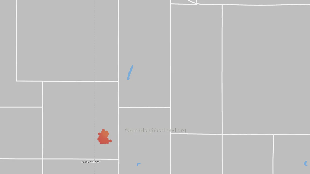 Walk Grade map of 57258, SD, walkable areas in green and car-dependent areas in red