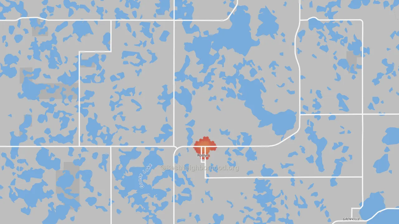 Walk Grade map of 57261, SD, walkable areas in green and car-dependent areas in red