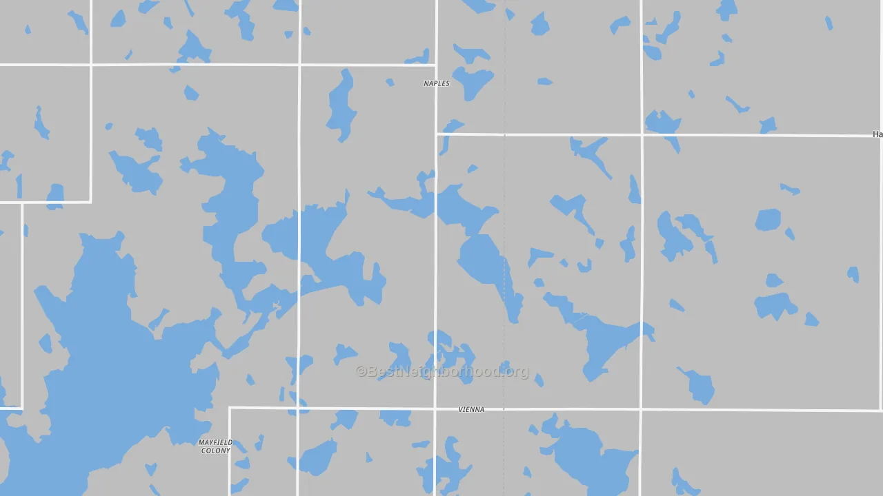 Walk Grade map of 57271, SD, walkable areas in green and car-dependent areas in red