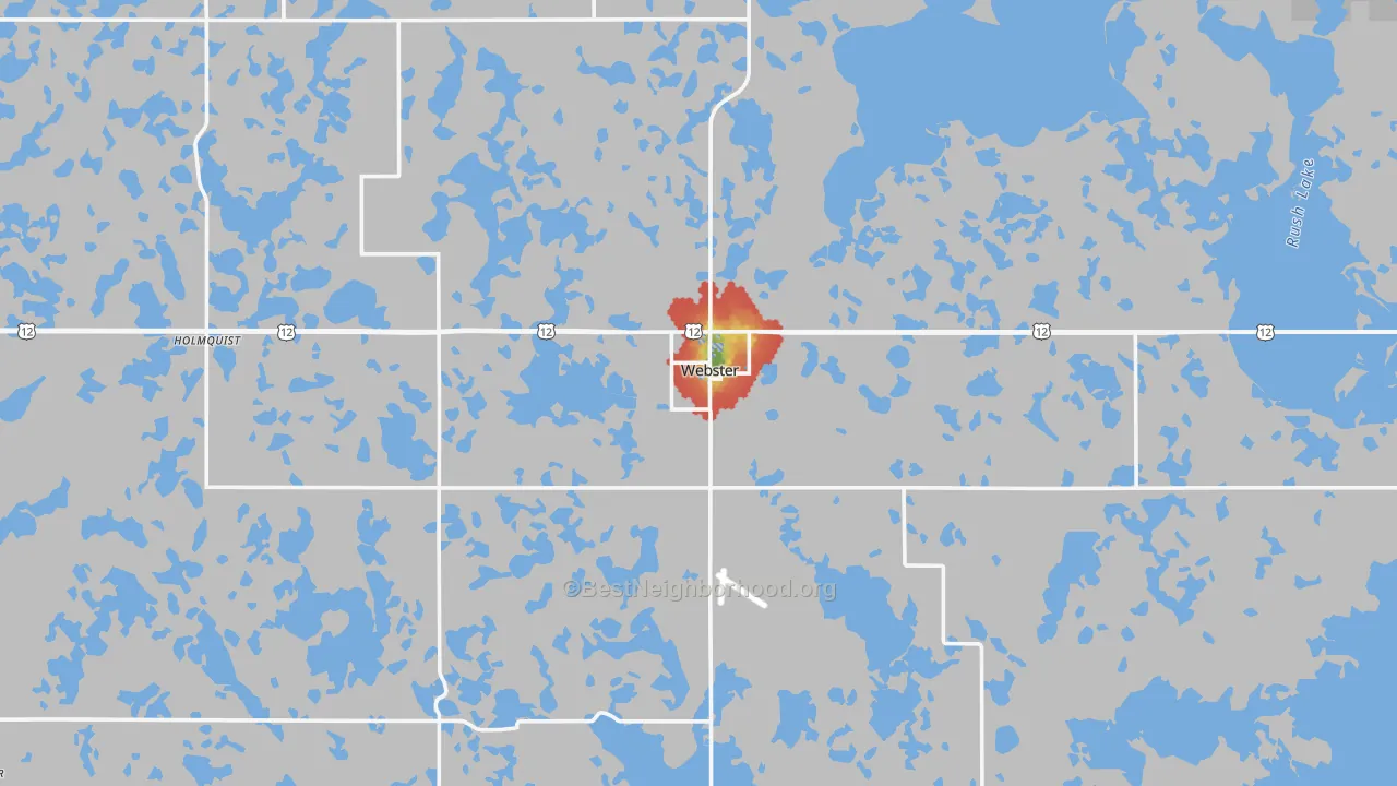 Walk Grade map of 57274, SD, walkable areas in green and car-dependent areas in red