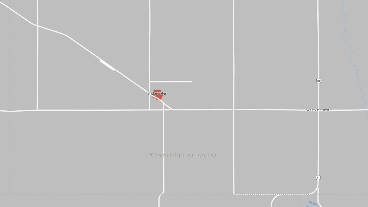 Walk Grade map of 57319, SD, walkable areas in green and car-dependent areas in red